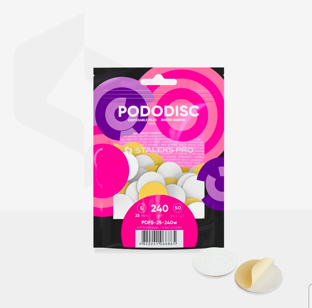 Staleks Expert 25 Pododisc L
Limes adhésives jetables sur base souple pour disque de pédicure, grain 240, 25 mm (50 pcs)